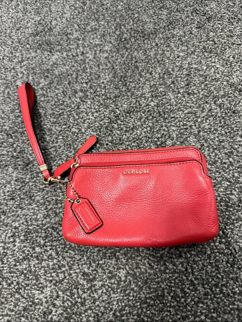 COACH Red Pebbled Leather Wristlet with Gold Hardware